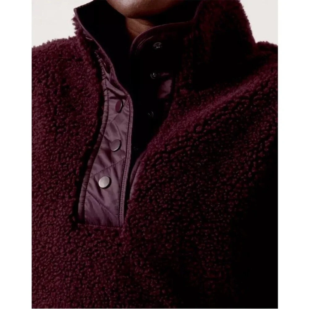 NWT Athleta Cozy Sherpa Snap Fleece Pullover Jacket Spiced Cabernet | Size XS - Picture 4 of 4